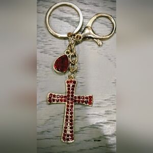 Rhinestone Cross Bag Charm Keychain
